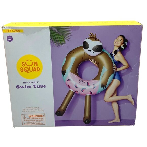 Sloth Pool Float Kids Sun Squad 5ft Long Ages 6+ Lake Floatie NEW NIB - Picture 2 of 4